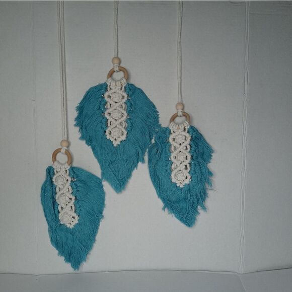 Woven Feather Cotton Wall Decor Boho Chic - Picture 1 of 8
